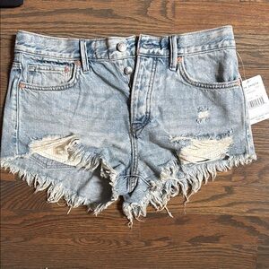 Free People Blue Jean Shorts Distressed Frayed Hem